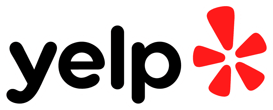Yelp logo with red burst icon on a white background